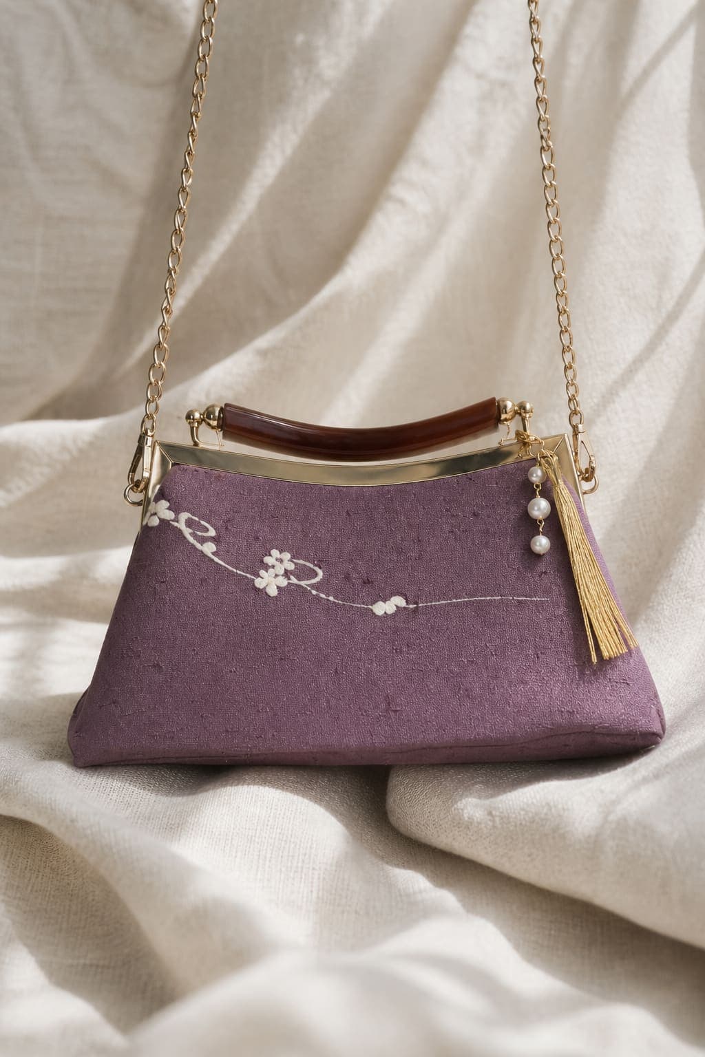 Shiraume Evening — Katazome-dyed purple tsumugi, white ume
