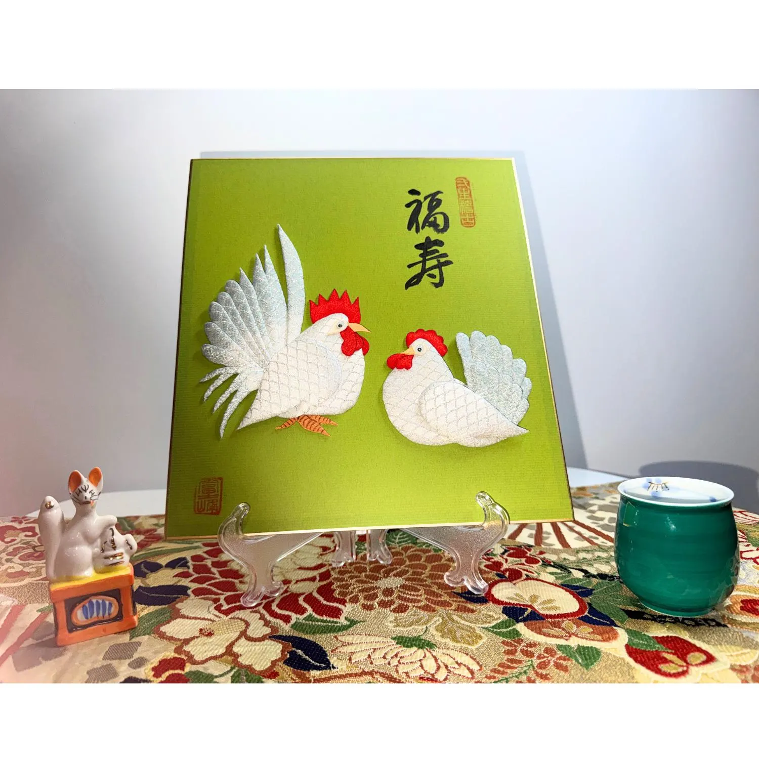Japanese Oshie Chicken Handmade Applique Art
