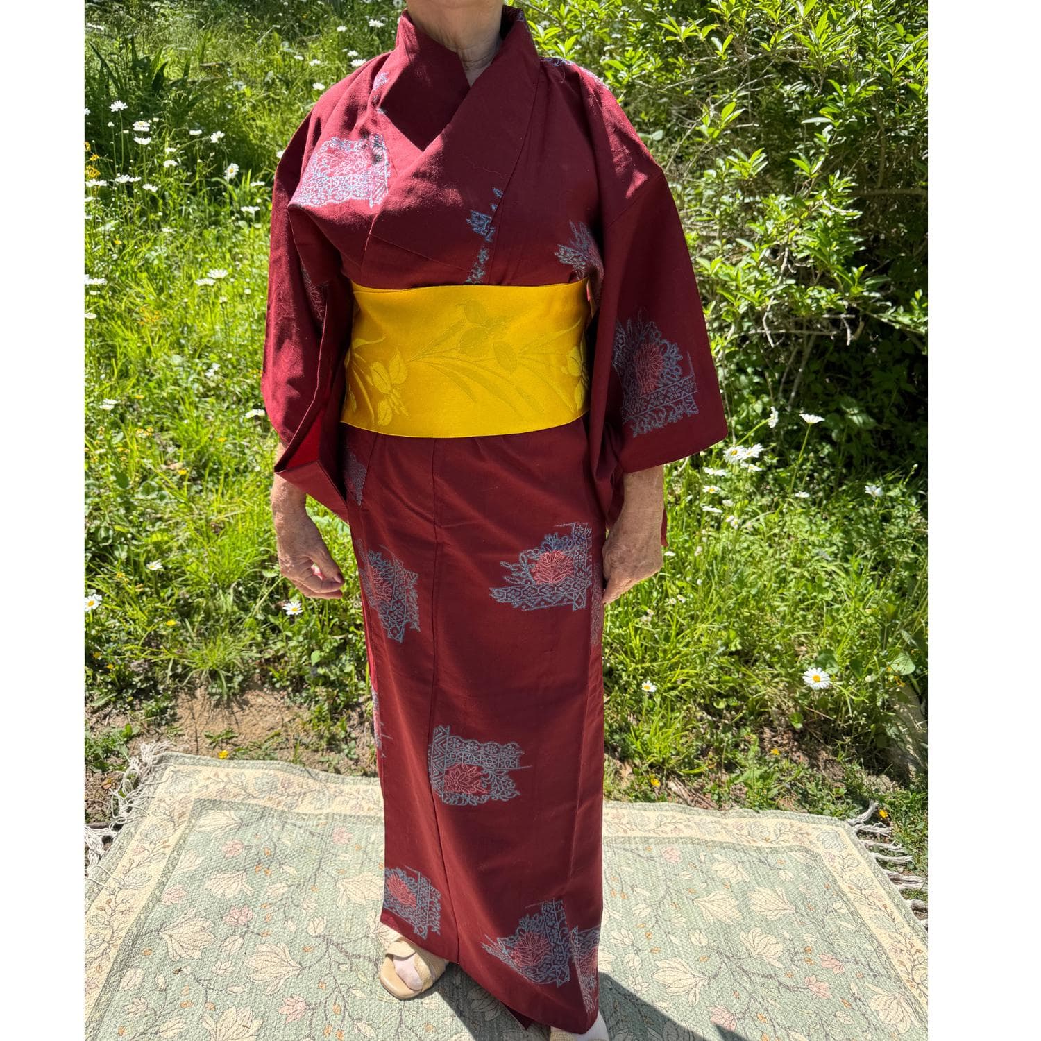 Burgundy Sparkly Women's Yukata Hitoe Kimono from Japan