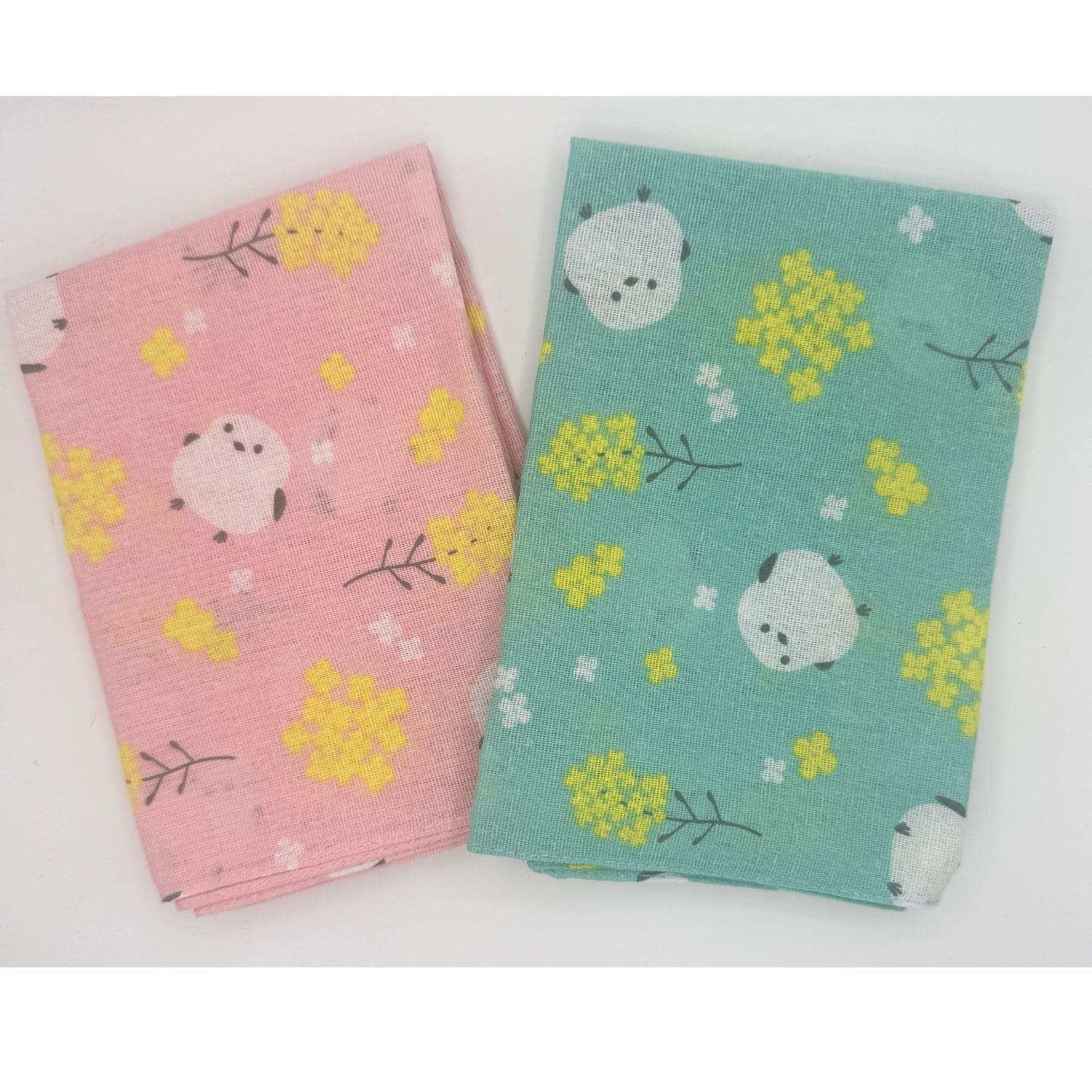 Japanese Tenugui Kawaii Shimaenaga and Mimosa Cotton Hand Towel New