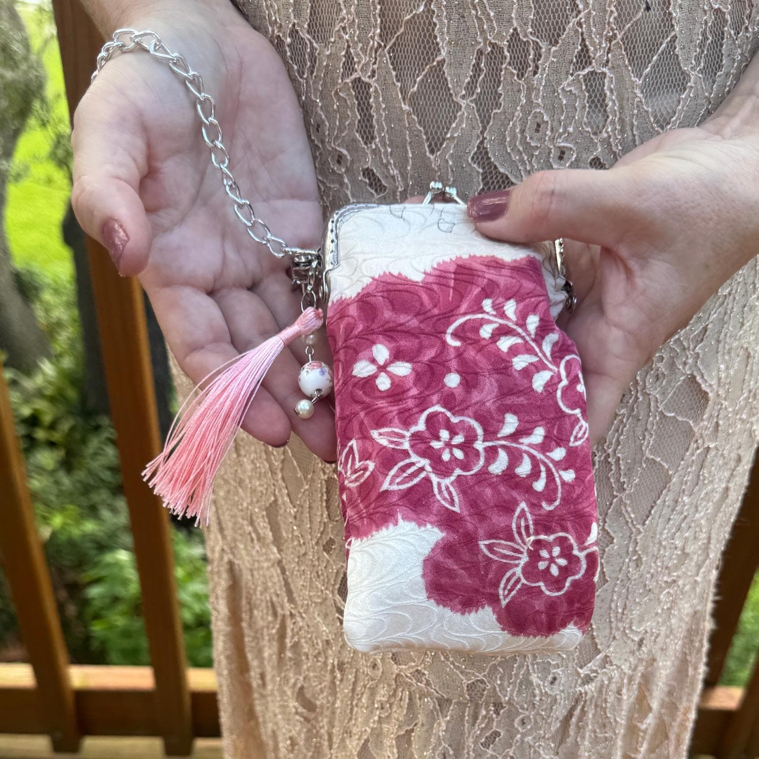 Silk Eyeglass Case Vintage Japanese Rinzu Shibori Kimono Silk Glasses Pouch Kiss Lock Case with Wristlet