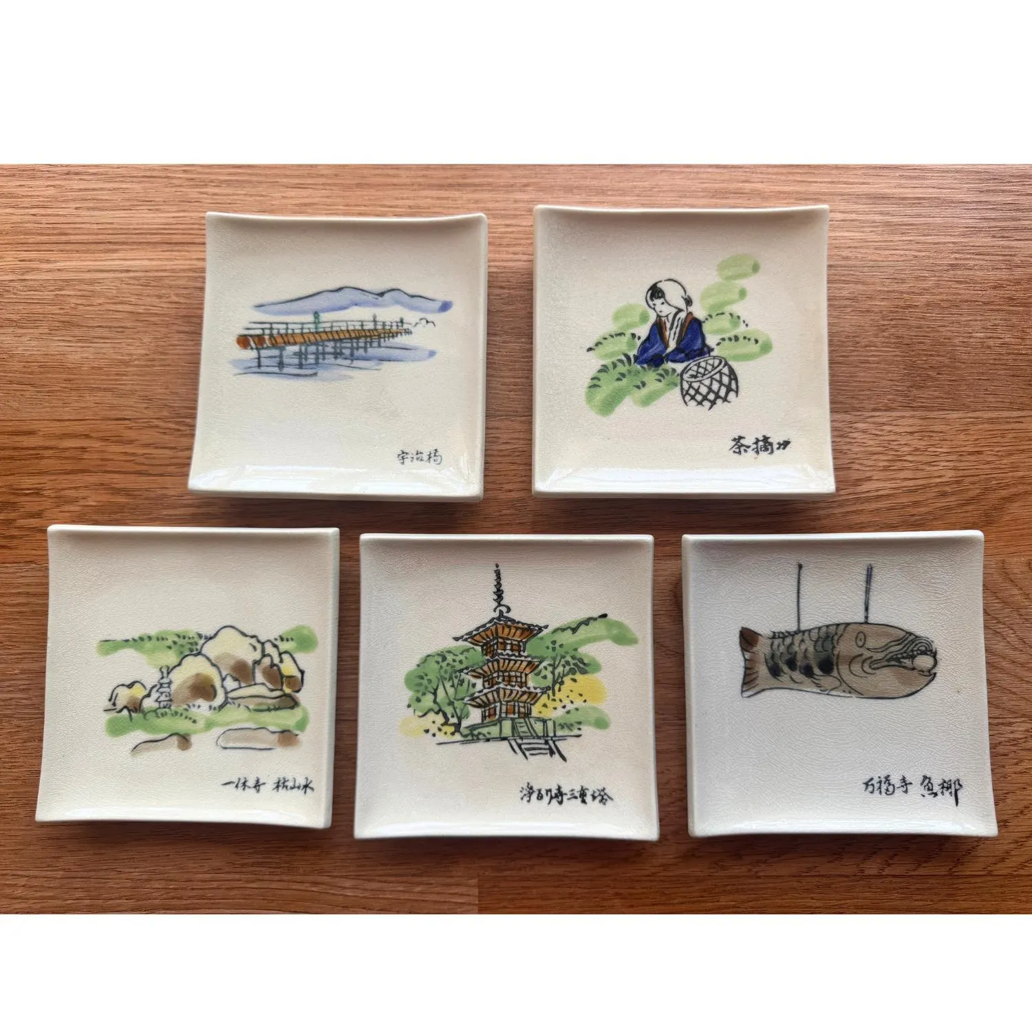 Set of 5 Japanese Uji Kyoto Plates Meimeizara Collectible Art