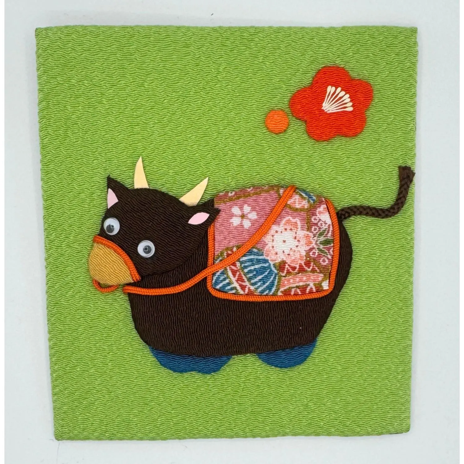 Japanese Oshie Bull Handmade Applique Art Zodiac Wall Art