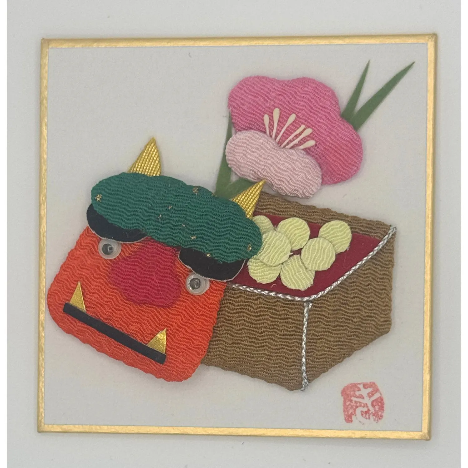 Japanese Oshie Setsubun Handmade Applique Art Small