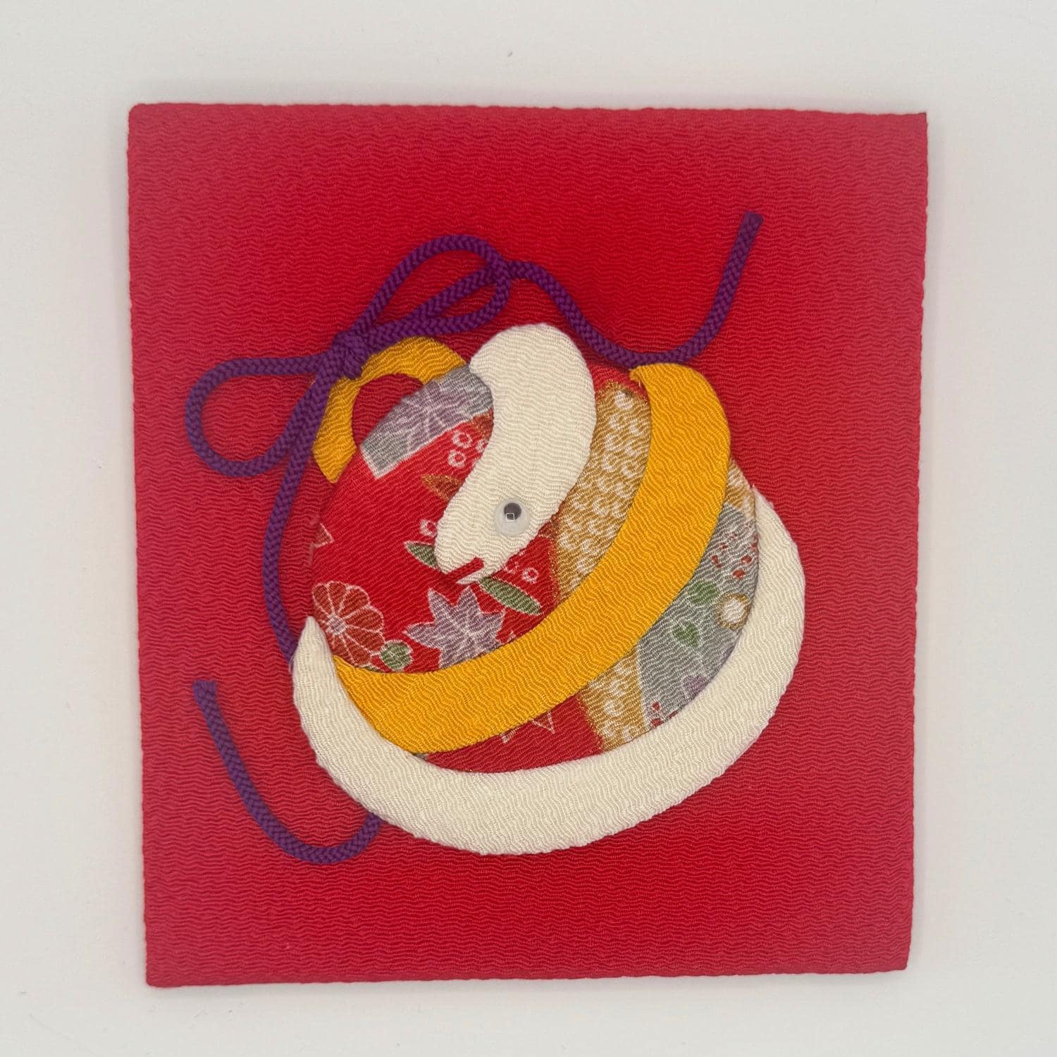 Japanese Oshie Snake Handmade Applique Art Zodiac Wall Art for Wealth