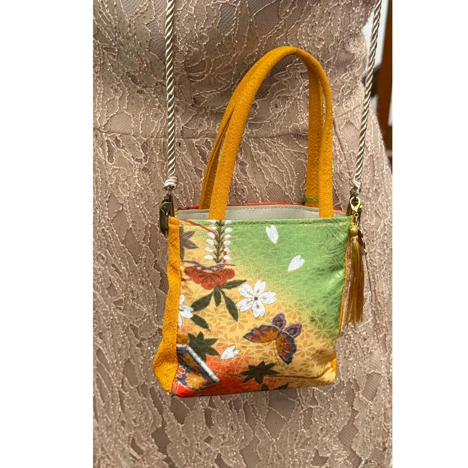 Japanese Bag Tote Purse Kimono Fabric Kyoto Silk Fancy Butterfly