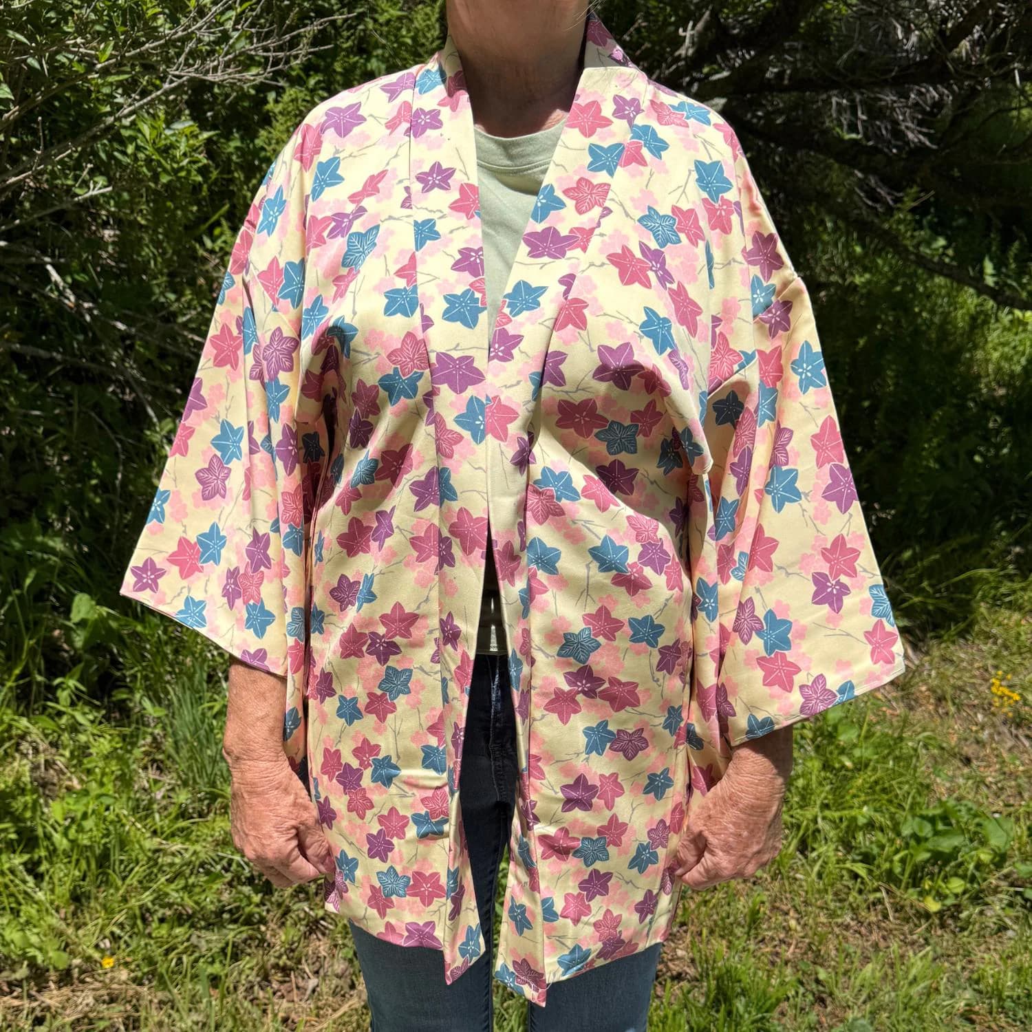 Sakura Print Women's Silk Haori from Japan