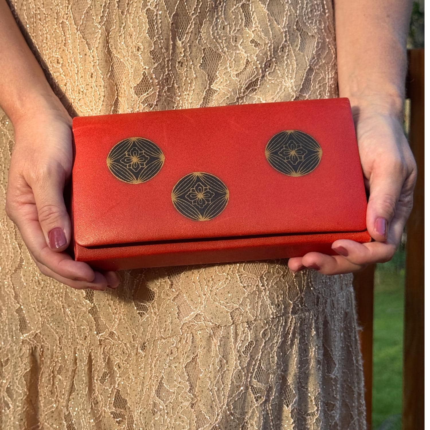 Japanese Red Envelope Clutch Bag Purse Kimono Kamon Kyoto