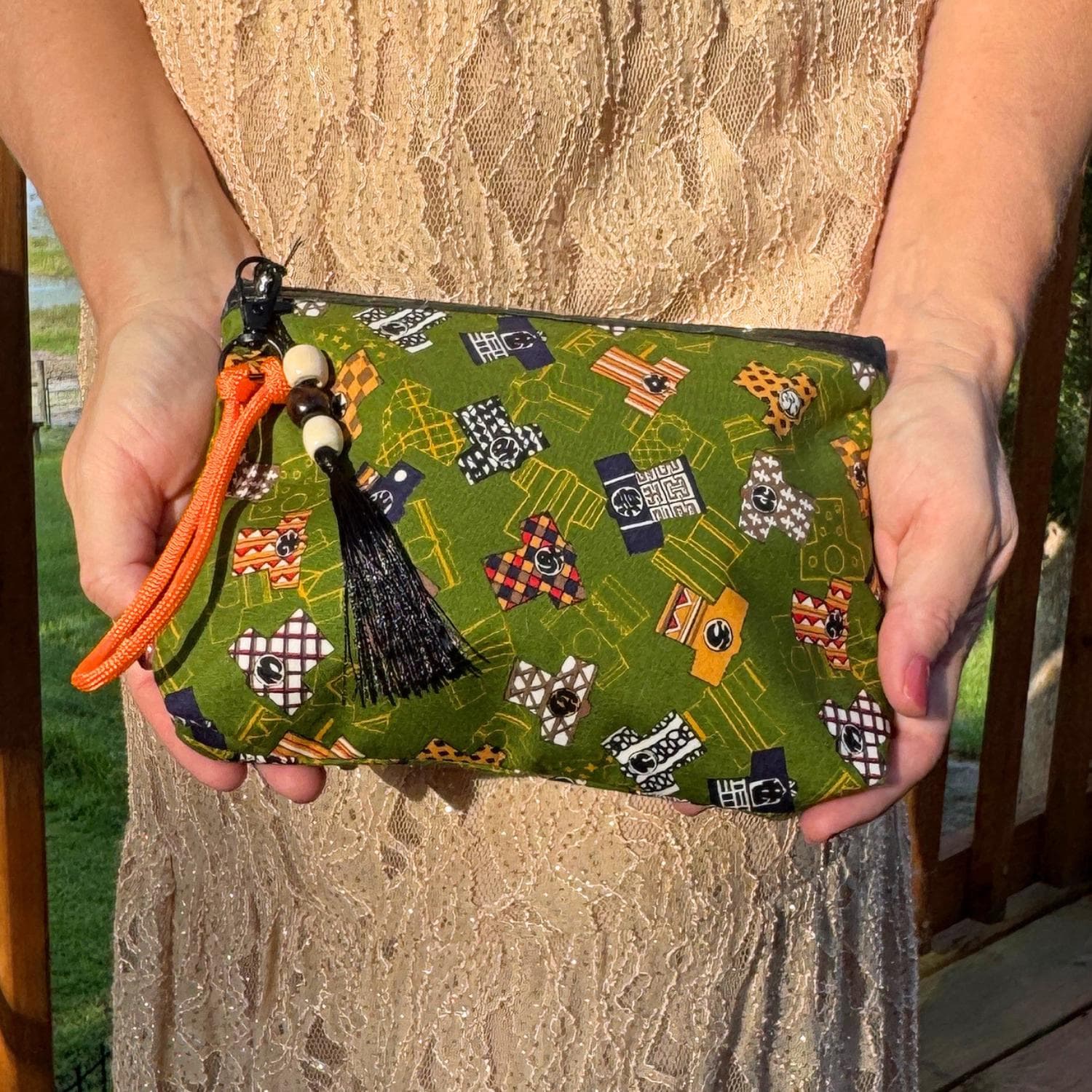 Japanese Makeup Bag Pouch Festival Green Fabric Kyoto Zipper