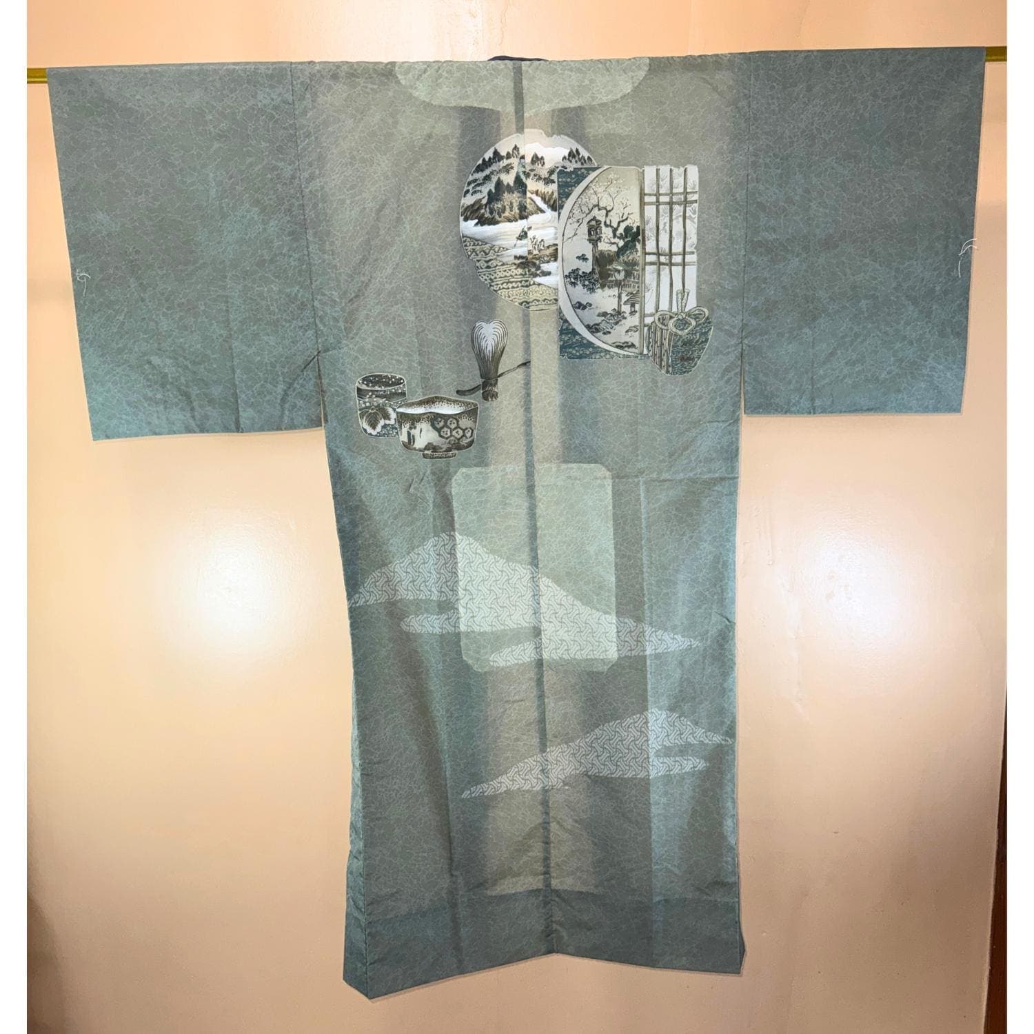 Men's Nagajuban Under Kimono Matcha Green Tea Art from Kyoto Japan
