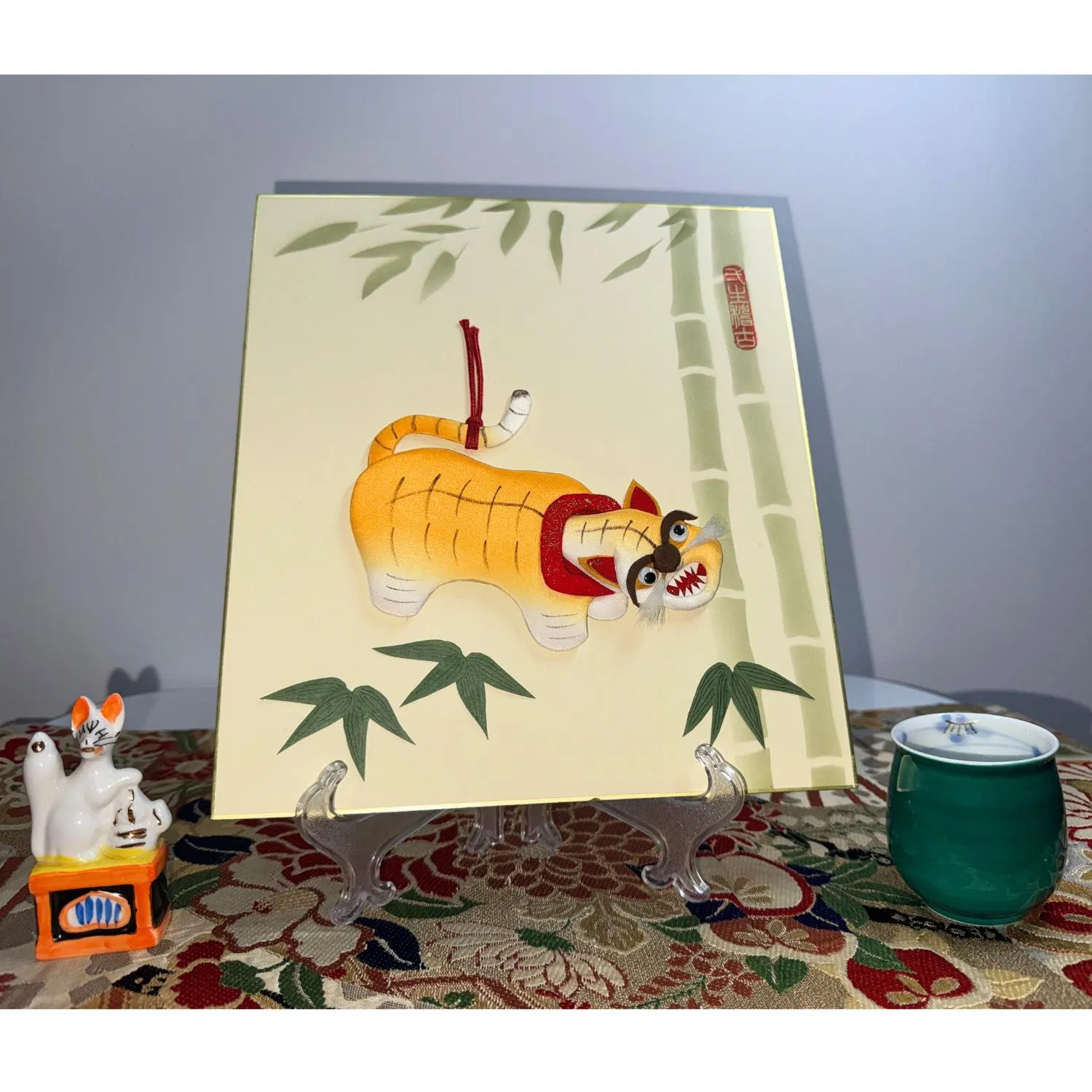 Japanese Oshie Tiger Handmade Applique Art