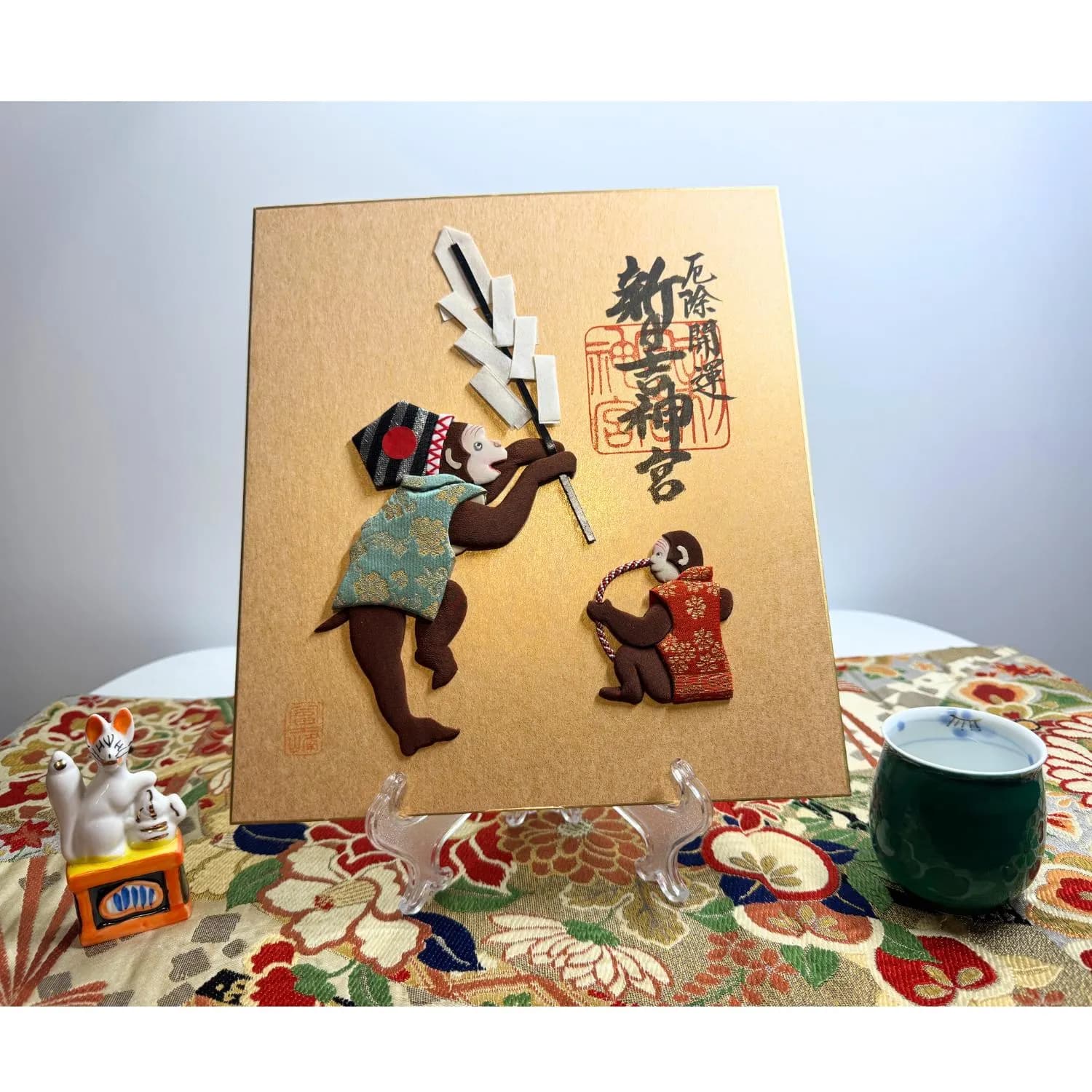 Japanese Oshie Monkey Handmade Applique Art