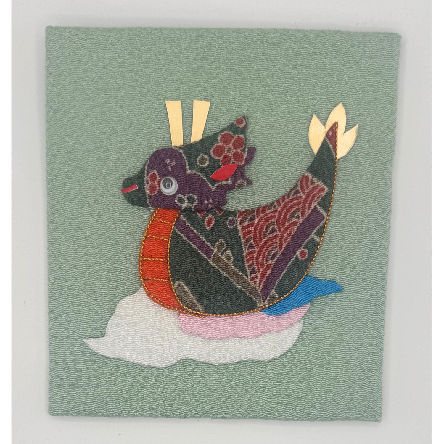 Japanese Oshie Dragon Handmade Applique Art Zodiac Wall Art
