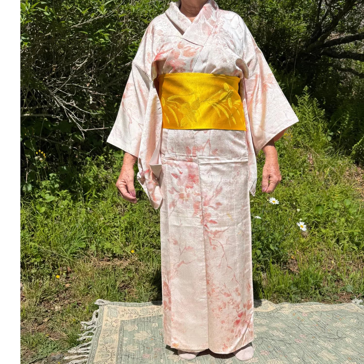 Sparkly Pink Sakura Pattern Women's Kimono from Japan