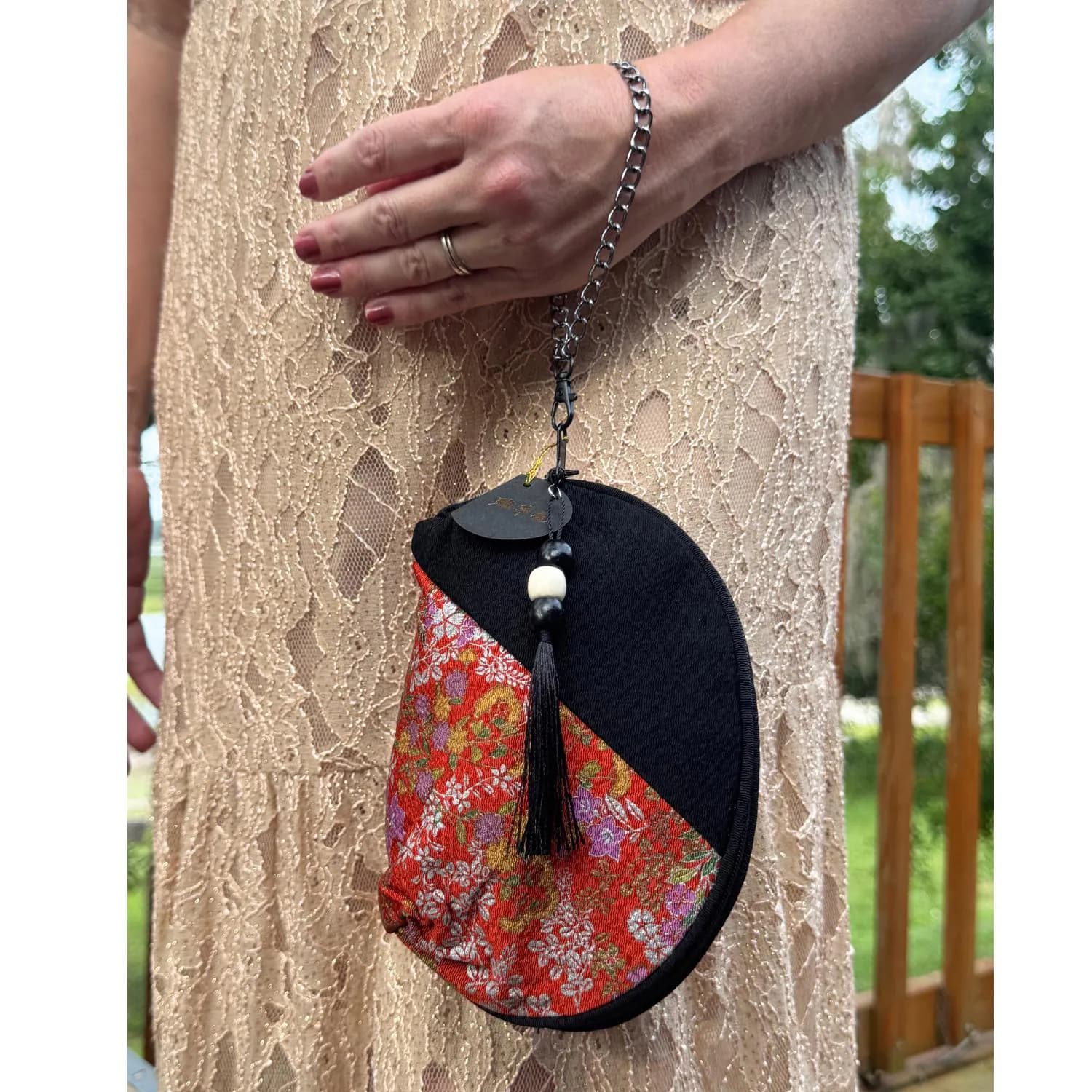Japanese Makeup Bag Pouch Kimono Fabric Red Black Kyoto Zipper