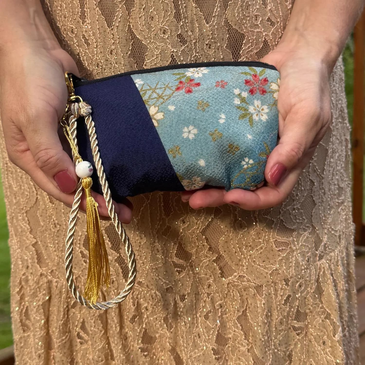 Japanese Makeup Bag Pouch Kimono Fabric Kyoto Zipper Mizuiro