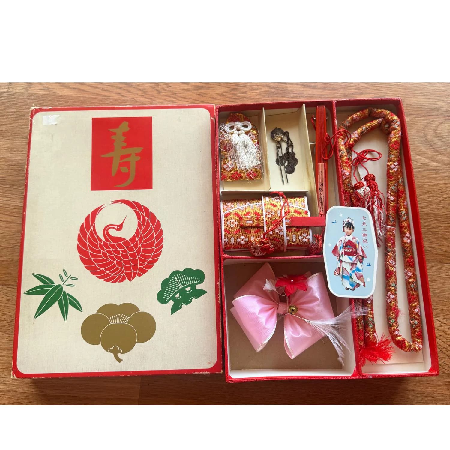 8 pc Hakoseko Set Japanese Boxed Shichi-Go-San Obijime Fan Kanzashi Kaiken
