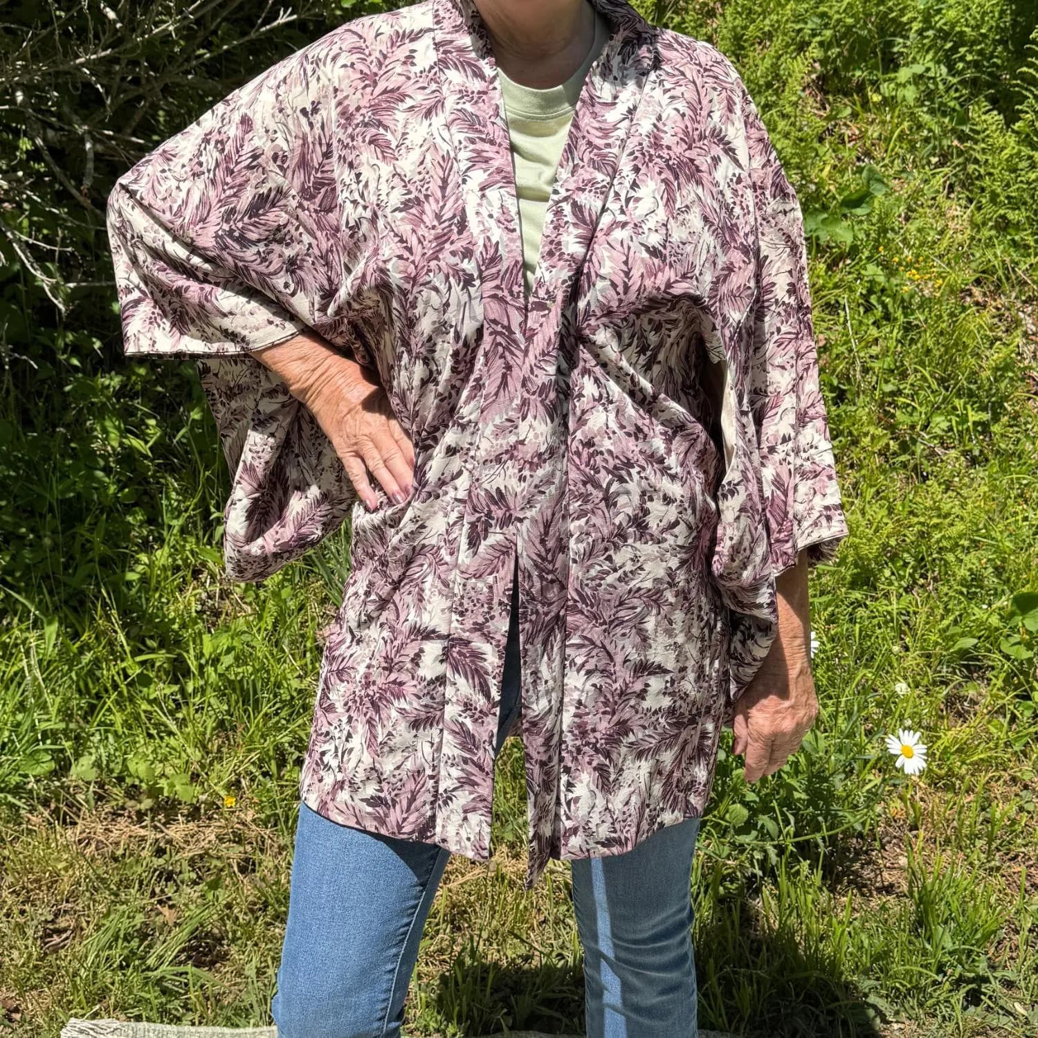 Purple Print Women's Silk Haori from Japan